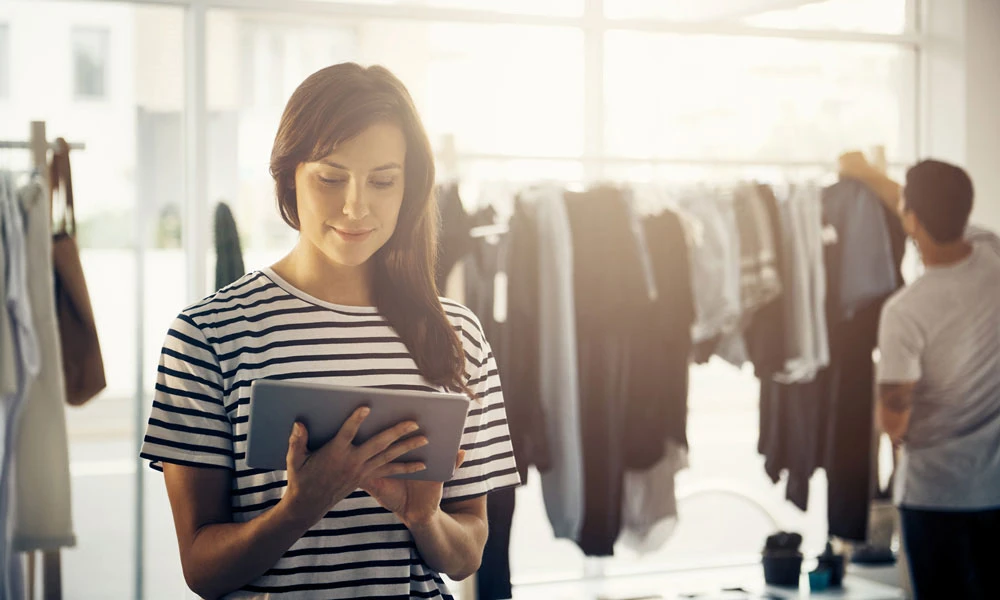 Woman using tablet at work